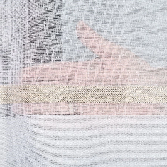 Firanka fantazyjna z wzorem na samym dole 000641 / kolor biały ze z złotym pasem / wysokość 330cm