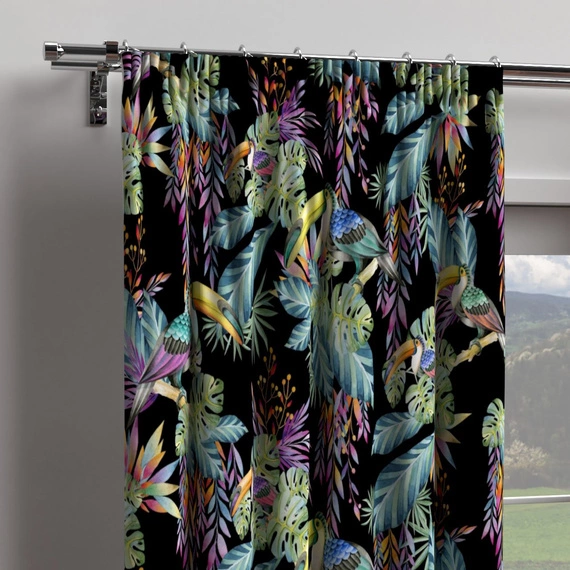 Tkanina zasłonowa w liście, czarna TUKANY 102 - 150cm