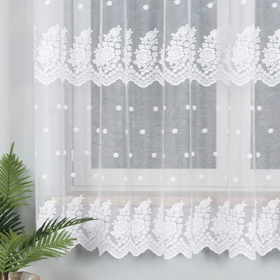 Firanka żakardowa 094310 / kolor biały z połyskiem / wysokość 180cm