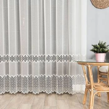 Firanka z aplikacją z wzorem pasowym 008897 / kolor kremowy / wysokość 280cm