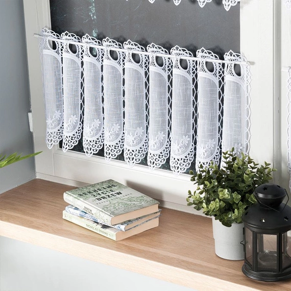 Firanka zazdroska haftowana na metry 015590 / kolor biały / wysokość 30cm