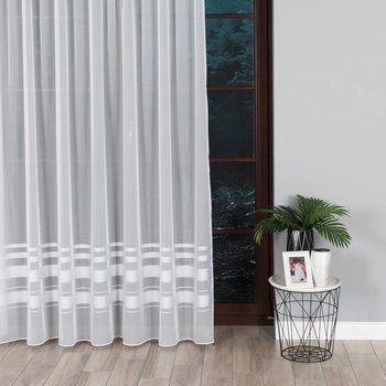 Woal z atłasowymi pasami  000762 z obciążnikem kolor biały / kupon 280x290cm