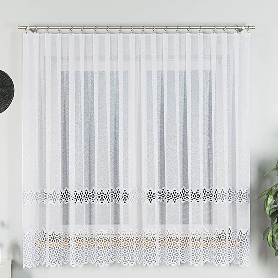 Firanka z aplikacją z wzorem pasowym 008897 / kolor biały / wysokość 175cm