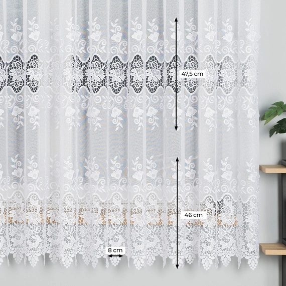 Firanka haftowana z aplikacją na metry 122625 / kolor biały / wysokość 180cm