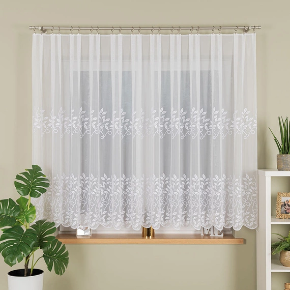 Firanka haftowana na metry 242778 / kolor biały / wysokość 160cm