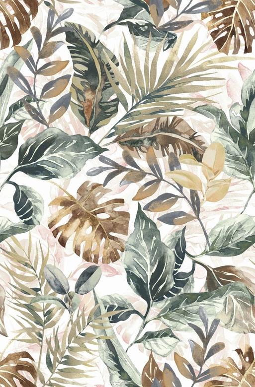 Tkanina zasłonowa w kwiaty, liście, beżowo-zielona 390184/102 - 150cm