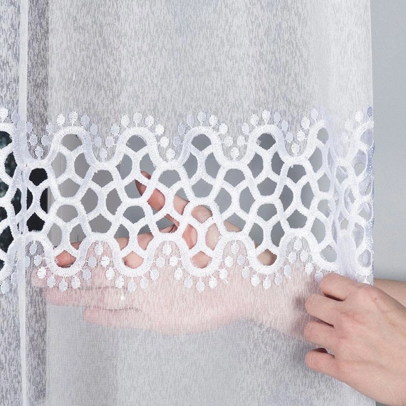 Firanka z aplikacją z wzorem pasowym 008897 / kolor biały / wysokość 160cm