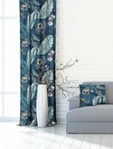 Tkanina zasłonowa w kwiaty, liście, ciemny turkus 381170/2009 - 150cm