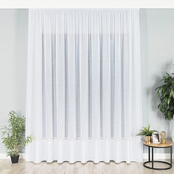 Firanka fantazyjna z wzorem na samym dole 000641 / kolor biały ze z złotym pasem / wysokość 330cm