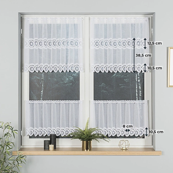 Firanka zazdroska haftowana na metry 112769 / kolor biały / wysokość 60cm