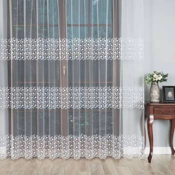 Firanka haftowana z wzorem pasowym 708189 / kolor biały / wysokość 250cm