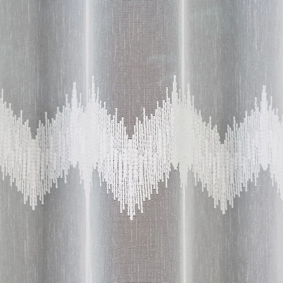 Firanka haftowana z wzorem pasowym 112750 / kolor biały z błyskiem / wysokość 160cm