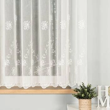 Firanka haftowana z wzorem pasowym 053801 / kolor kremowy / wysokość 160cm