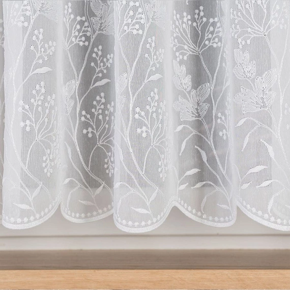 Firanka haftowana na metry 034488 / kolor biały / wysokość 160cm