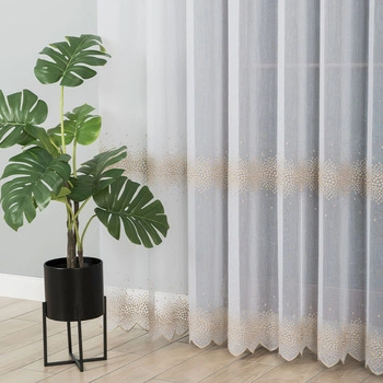 Firanka haftowana na metry 112853 / kolor biały + złoty / wysokość 280cm