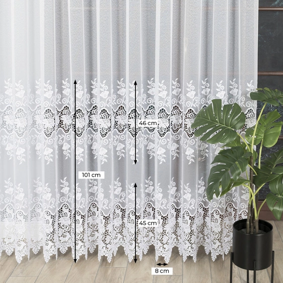 Firanka haftowana z aplikacją na metry 122625 / kolor biały / wysokość 250cm