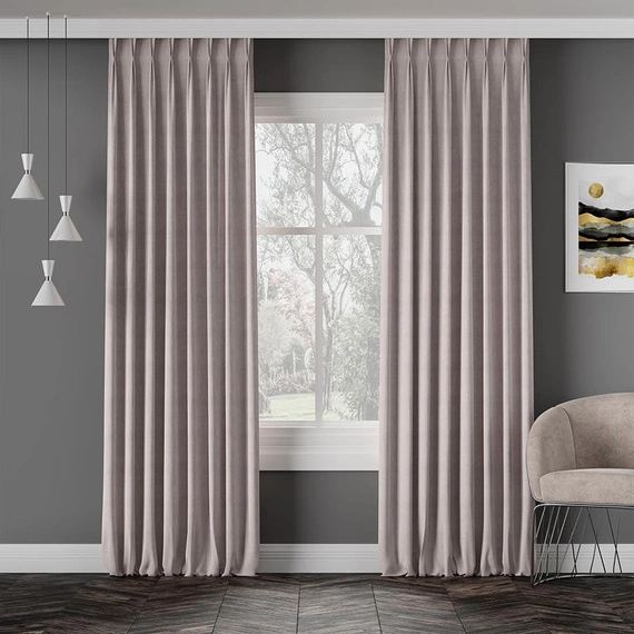 Zasłona gotowa na fleksach Milas / szyta na miarę / kolor 042 szarobeżowy