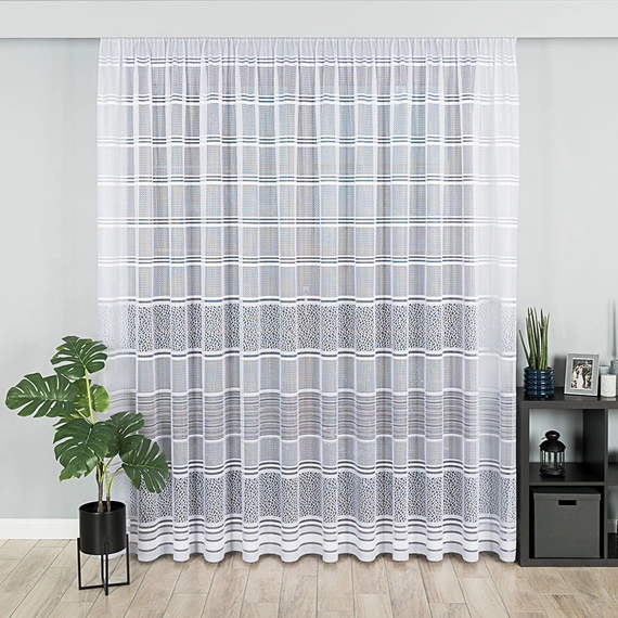 Firanka żakardowa na metry 017834 / kolor biały + szary / kupon 245x250cm