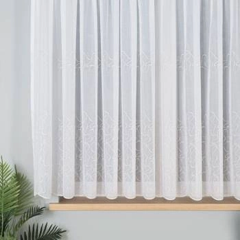 Firanka haftowana z wzorem pasowym 034443 / kolor biały ze złotą nitką / wysokość 160cm