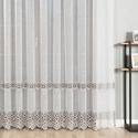 Firanka z aplikacją z wzorem pasowym 112769 / kolor biały z szarym / wysokość 280cm