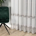 Firanka z aplikacją z wzorem pasowym 112769 / kolor biały z szarym / wysokość 280cm
