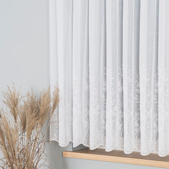 Firanka haftowana na metry 034488 / kolor biały / wysokość 160cm