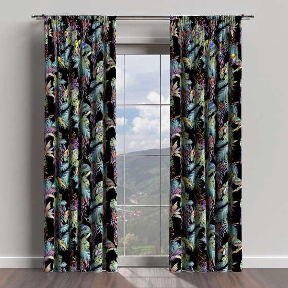 Tkanina zasłonowa w liście, czarna TUKANY 102 - 150cm