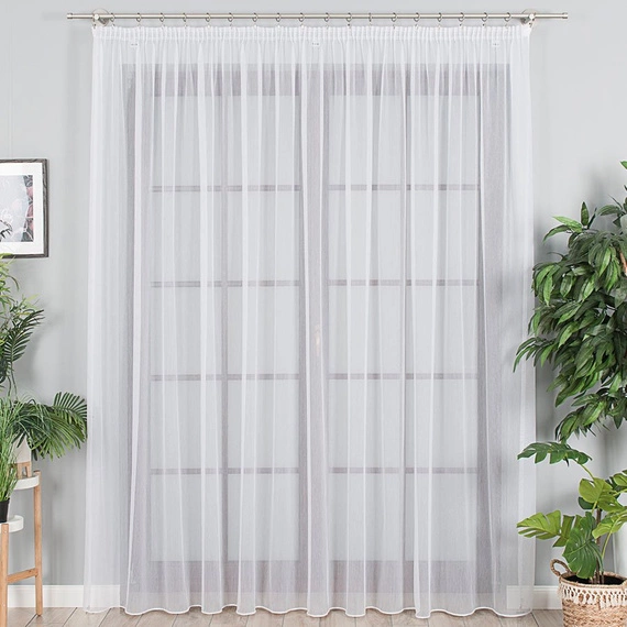 Firanka fantazyjna 017464 z obciążnikiem / kolor biały / wysokość 300cm