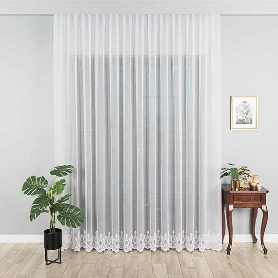 Firanka haftowana na metry 123946 / kolor biały / wysokość 280cm