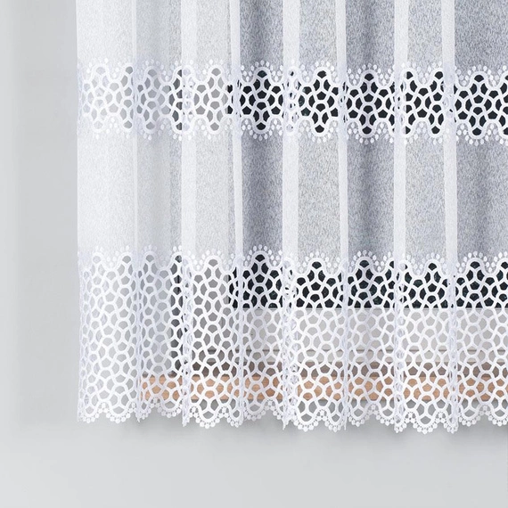 Firanka z aplikacją z wzorem pasowym 008897 / kolor biały / wysokość 160cm