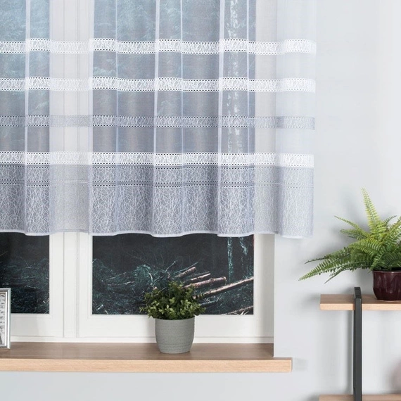 Firanka żakardowa 181015 / kolor biały + szary / kupon 140x120cm