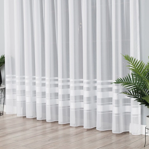 Woal z atłasowymi pasami 000762 z obciążnikem kolor biały / kupon 110x290cm