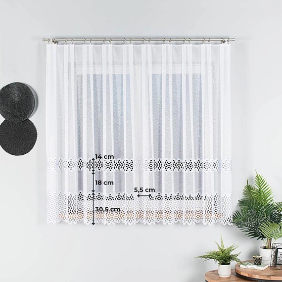 Firanka z aplikacją z wzorem pasowym 008897 / kolor biały / wysokość 160cm