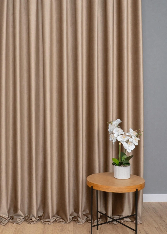 Tkanina zasłonowa VELVET EDEN prążkowana / wysokość 280cm / kolor 05 jasny ciepły brąz