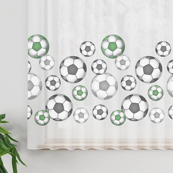 Firanka woalowa na metry Futbol / wysokość 157cm / piłki zielone