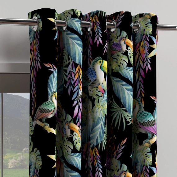 Tkanina zasłonowa w liście, czarna TUKANY 102 - 150cm