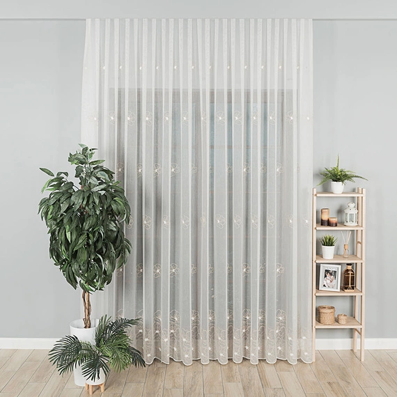 Firanka haftowana na metry 051204 / kolor krem + beż / kupon 150x280cm