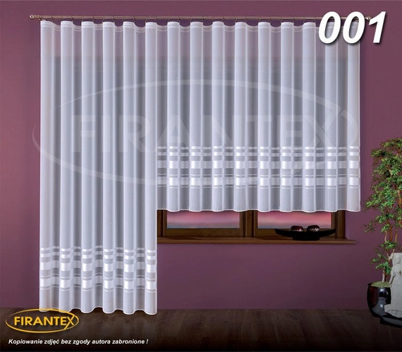 Woal z atłasowymi pasami 000762 z obciążnikem kolor biały / kupon 110x290cm