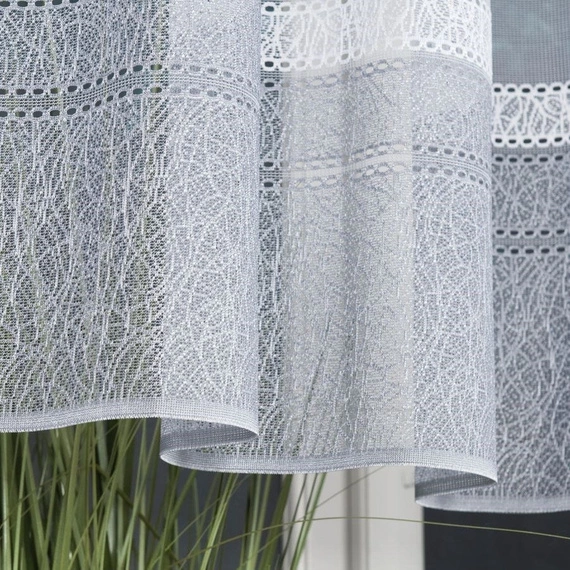 Firanka żakardowa 181015 / kolor biały + szary / kupon 140x120cm