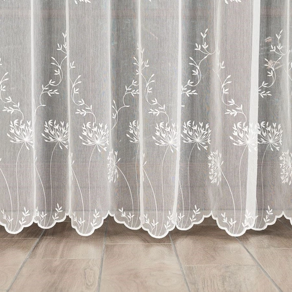 Firanka haftowana z wzorem pasowym 053801 / kolor kremowy / wysokość 280cm