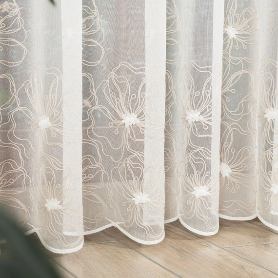 Firanka haftowana na metry 051204 / kolor krem + beż / kupon 150x280cm