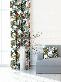 Tkanina zasłonowa w liście, kwiaty, biało-zielona 390415/101 - 150cm