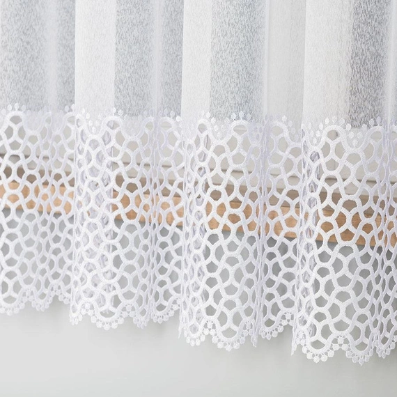 Firanka z aplikacją z wzorem pasowym 008897 / kolor biały / wysokość 175cm