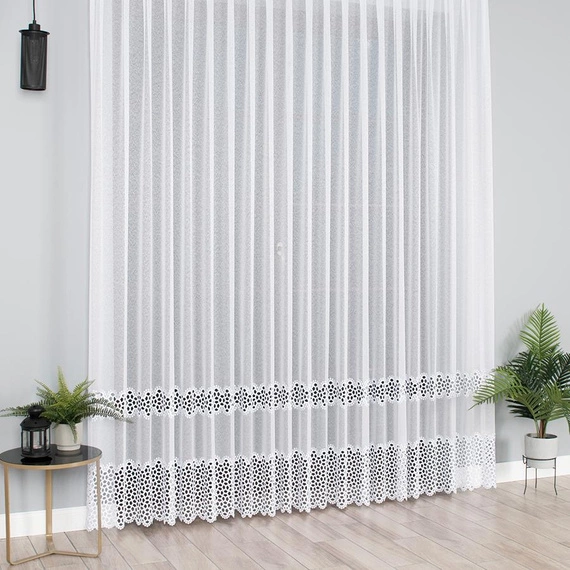 Firanka z aplikacją z wzorem pasowym 008897/ kolor biały / wysokość 280cm