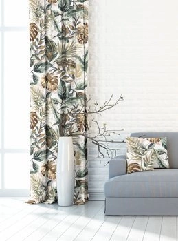 Tkanina zasłonowa w kwiaty, liście, zielona ENJOY 390184/102 - kupon 150x220cm