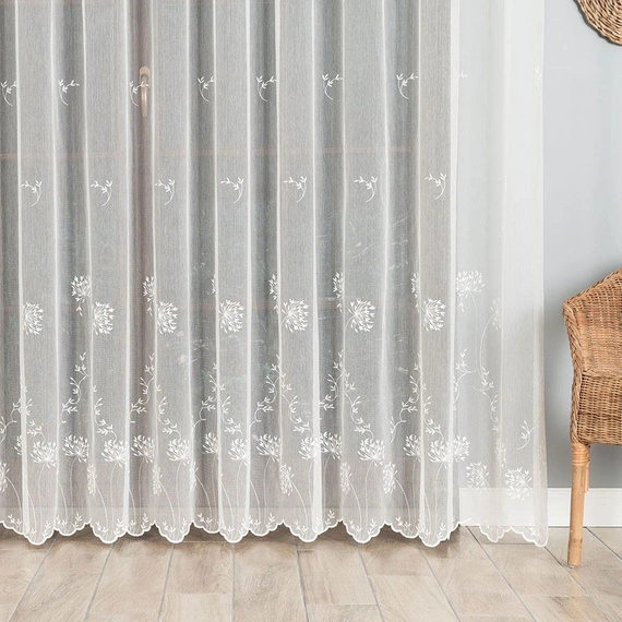 Firanka haftowana z wzorem pasowym 053801 / kolor kremowy / wysokość 280cm