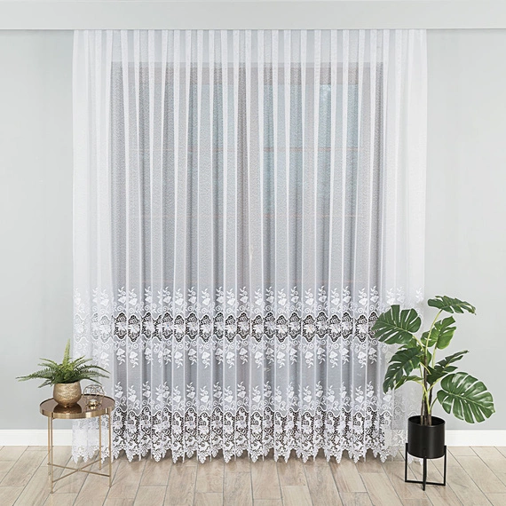 Firanka haftowana z aplikacją na metry 122625 / kolor biały / wysokość 250cm