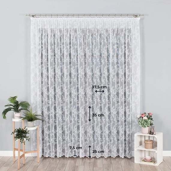 Firanka żakardowa 090375 / kolor biały / kupon 200x250cm