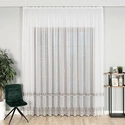 Firanka z aplikacją z wzorem pasowym 112769 / kolor biały z szarym / wysokość 280cm