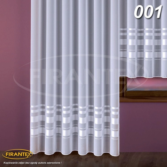 Woal z atłasowymi pasami  000762 z obciążnikem kolor biały - wysokość 160cm